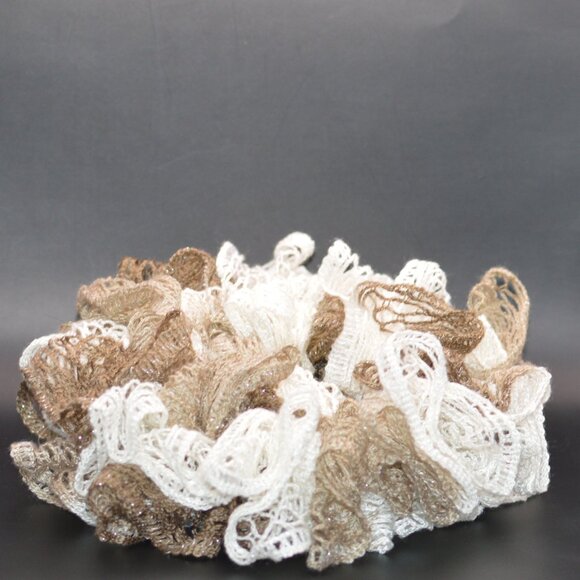 Homemade White and Brown Ruffle Scarf - Picture 1 of 2